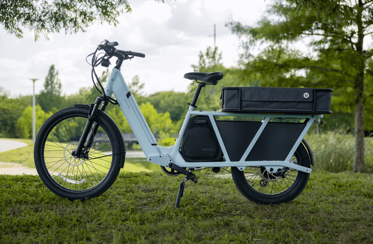 Velotric Packer 1 Ebike in Sky Blue lifestyle image