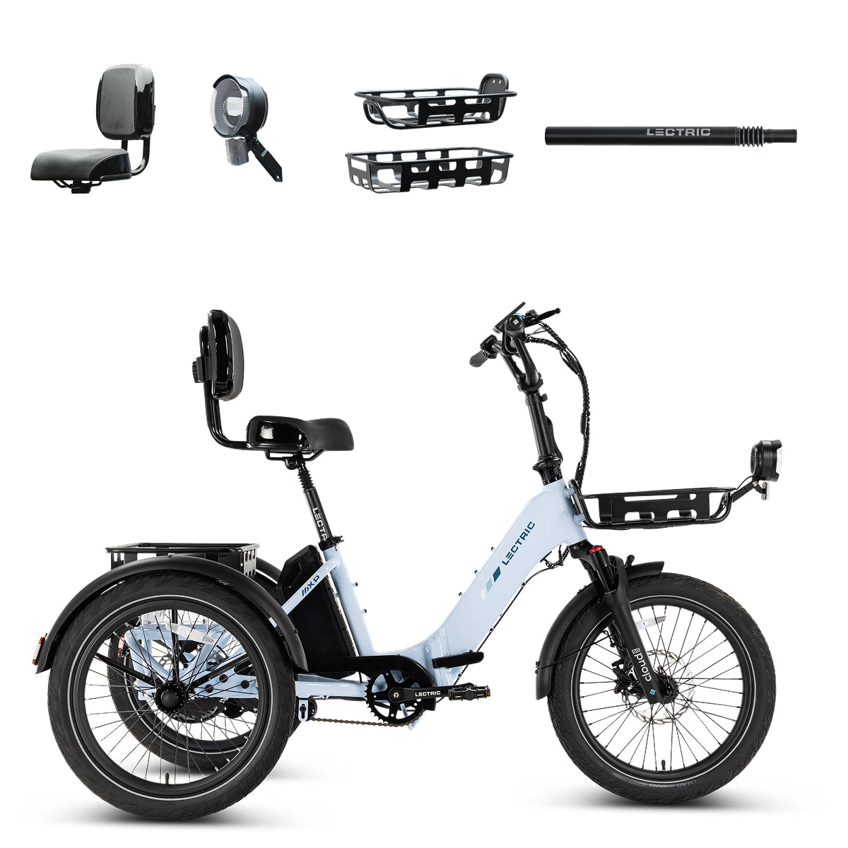 XP Trike2 750 Glacier Blue + FREE Cargo Package, Support Seat, Elite Headlight, Suspension Seat Post, Bike Lock, Mirrors ($558 Value)