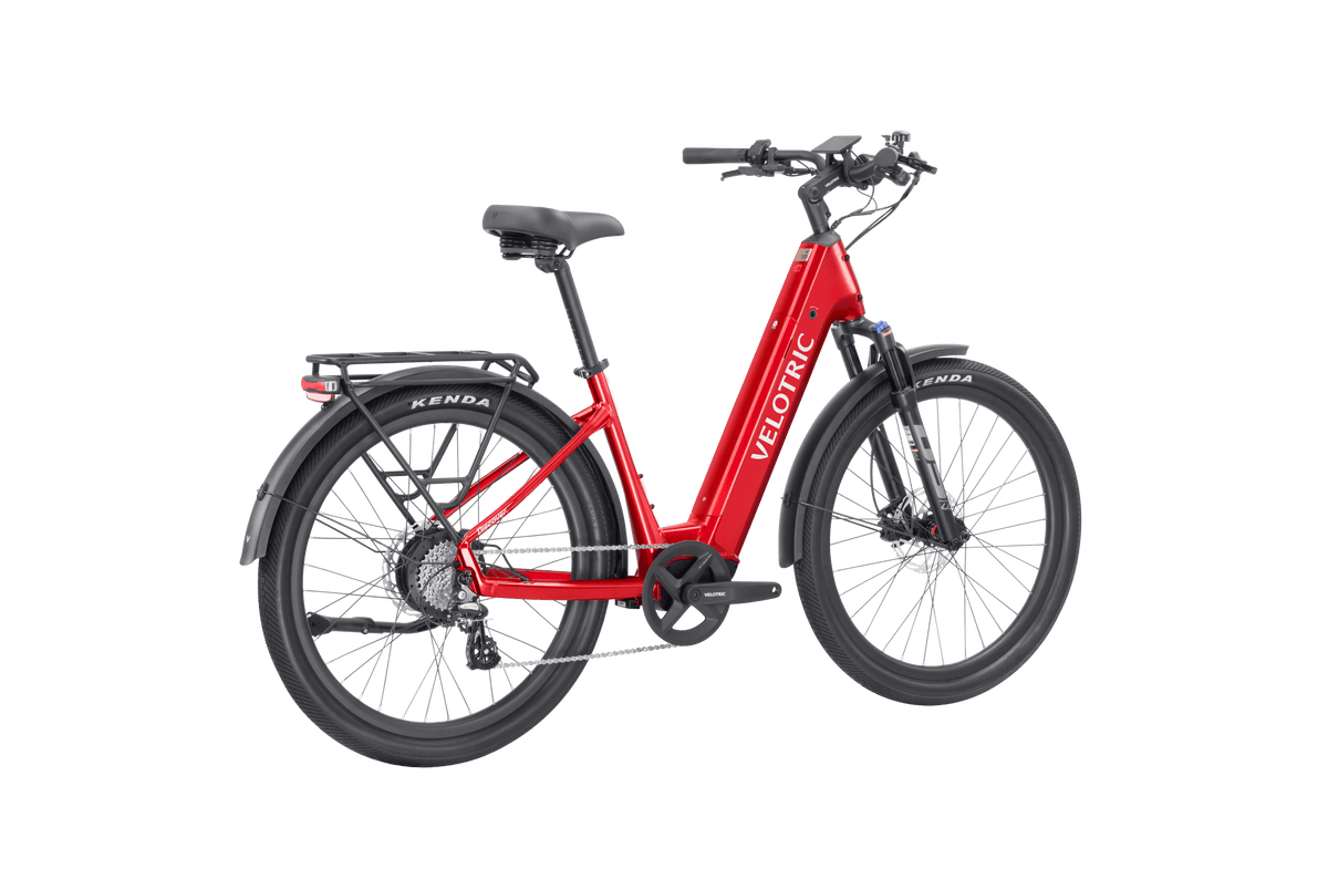 Velotric Discover 2 Ebike in Cherry Crimson rear three-quarter view