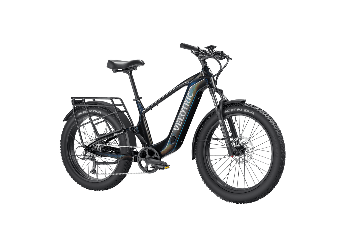 Velotric Nomad 2X Full Suspension Fat Tire Ebike in Obsidian front view