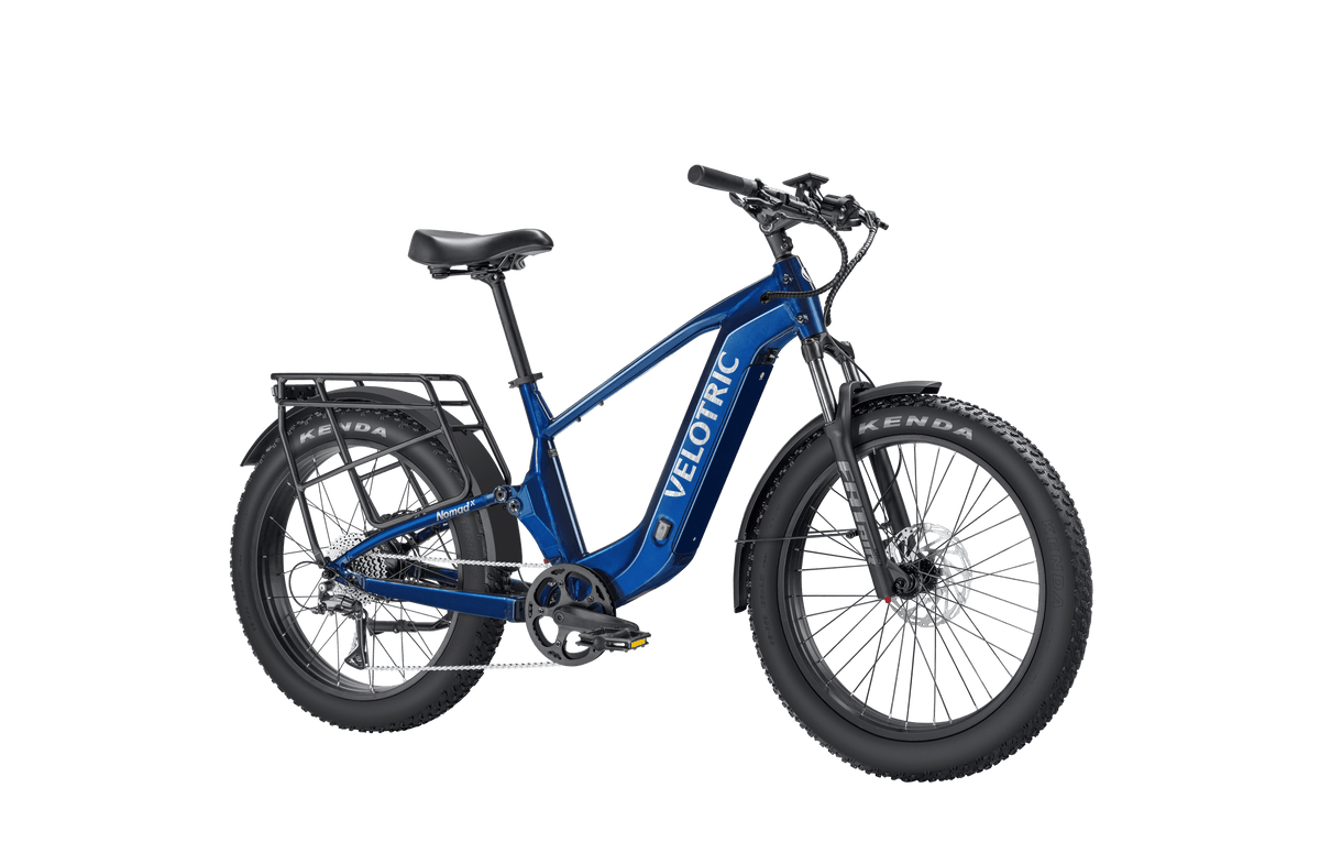Velotric Nomad 2X Full Suspension Fat Tire Ebike in Royal Blue front view