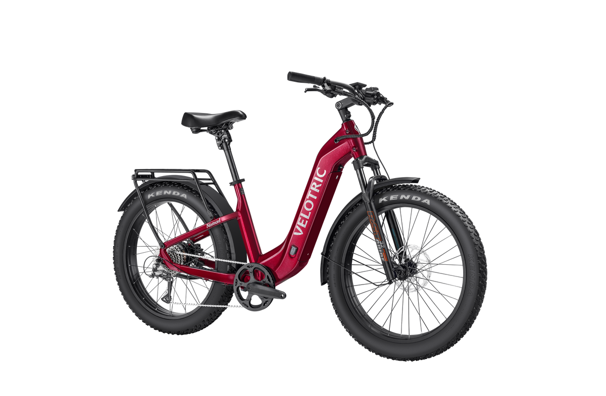 Velotric Nomad 2 Fat Tire Ebike in Cranberry front view
