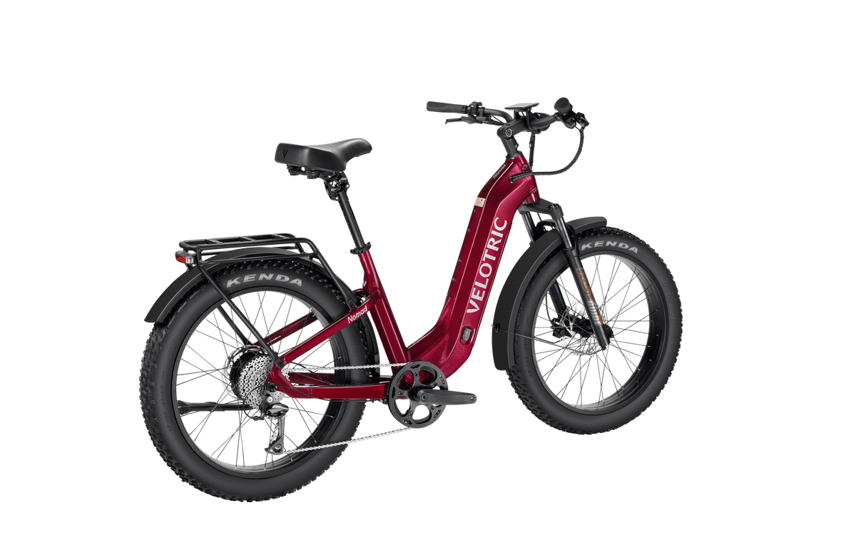 Velotric Nomad 2 Fat Tire Ebike in Cranberry rear view
