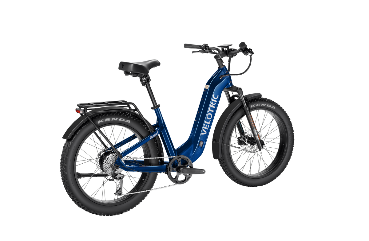 Velotric Nomad 2 Fat Tire Ebike in Midnight Blue rear view
