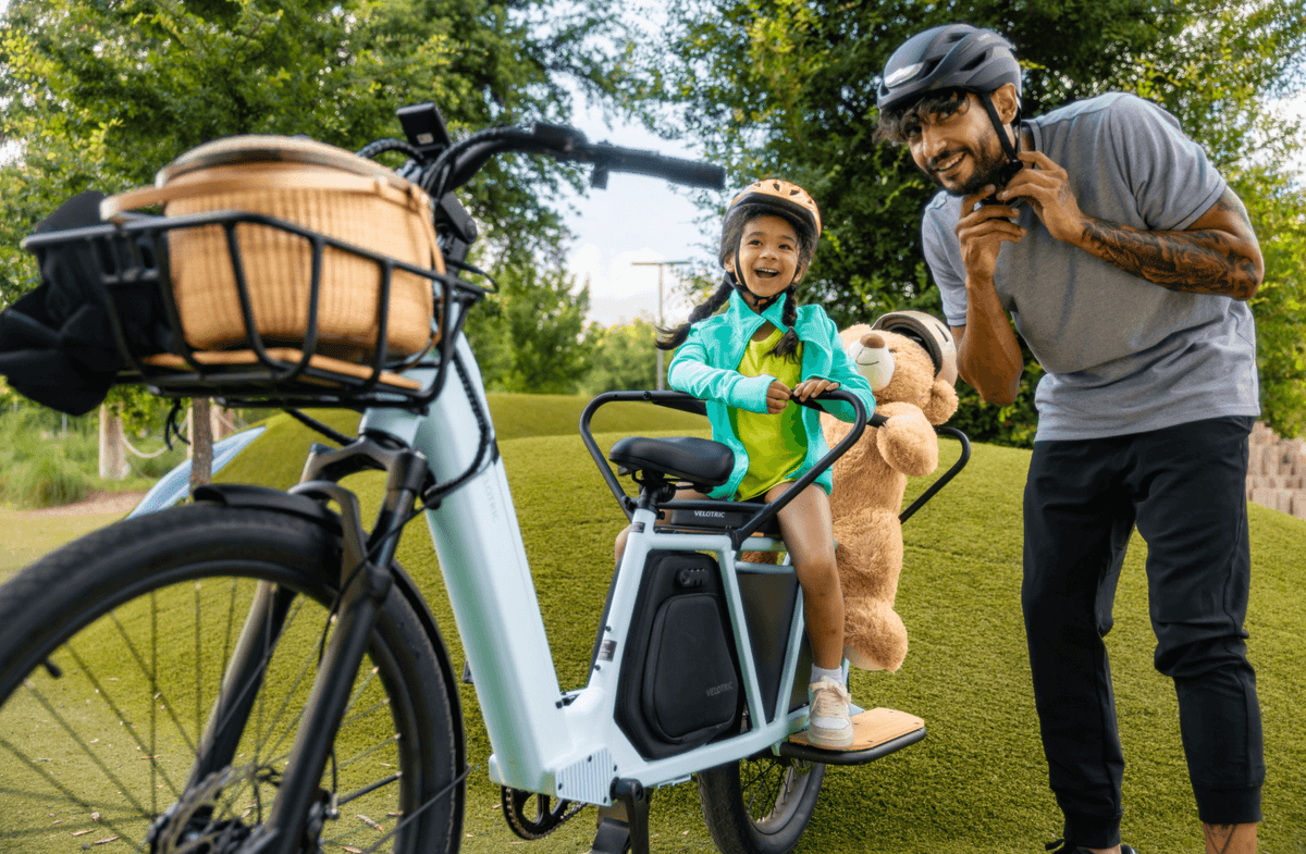Velotric Packer 1 Ebike in Sky Blue lifestyle image
