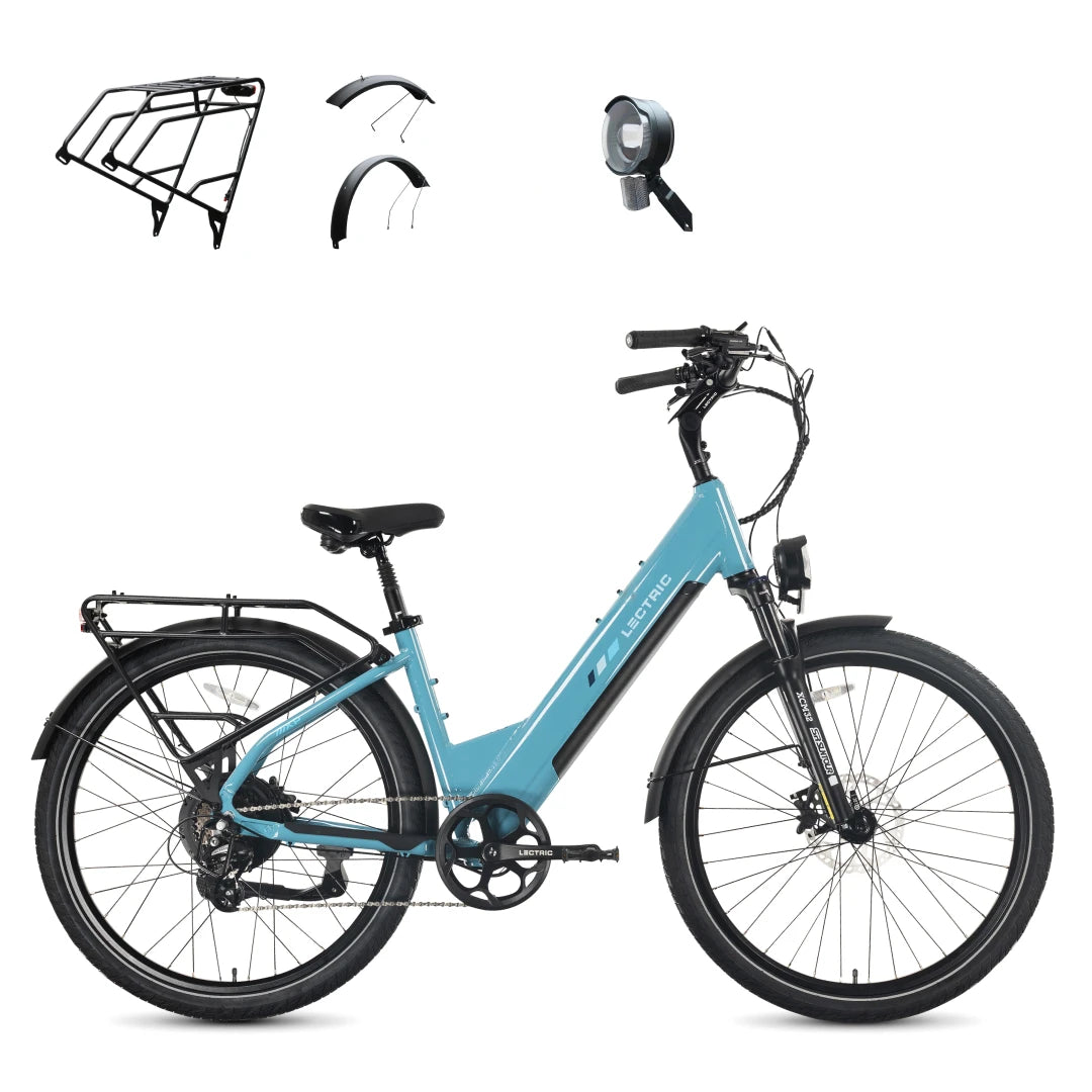 XPress2 Raindrop Blue Cruiser + FREE Rear Rack, Fenders, Elite Headlight ($247 Value)
