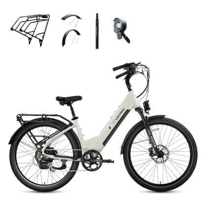 XPress2 Stratus White Cruiser + FREE Rear Rack, Fenders, Elite Headlight, Suspension Seat Post ($336 Value)