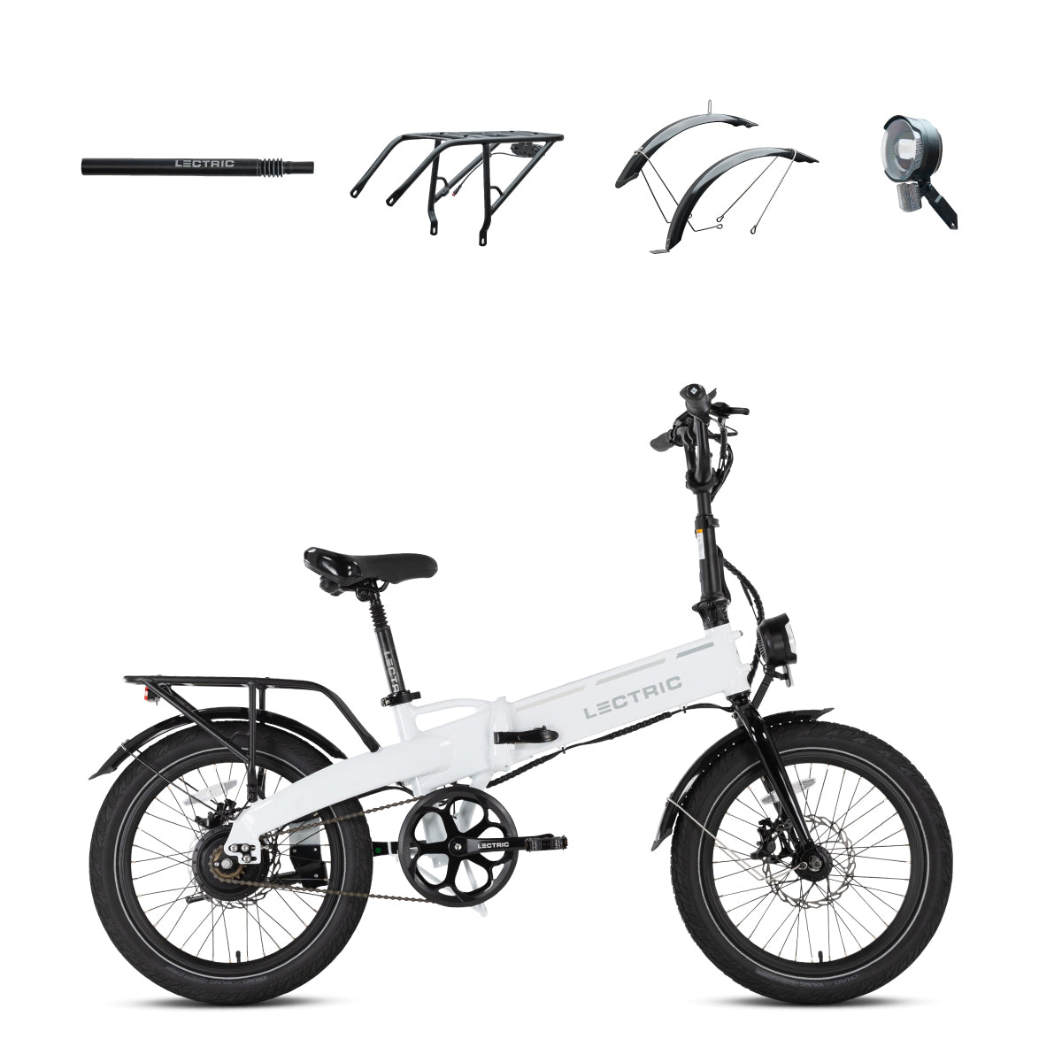 XP Lite2 Arctic White Long-Range + FREE Rear Rack, Fenders, Elite Headlight, Suspension Seat Post ($346 Value)
