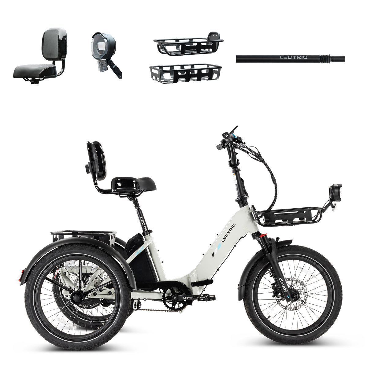 XP Trike2 750 Stratus White + FREE Cargo Package, Support Seat, Elite Headlight, Suspension Seat Post ($455 Value)